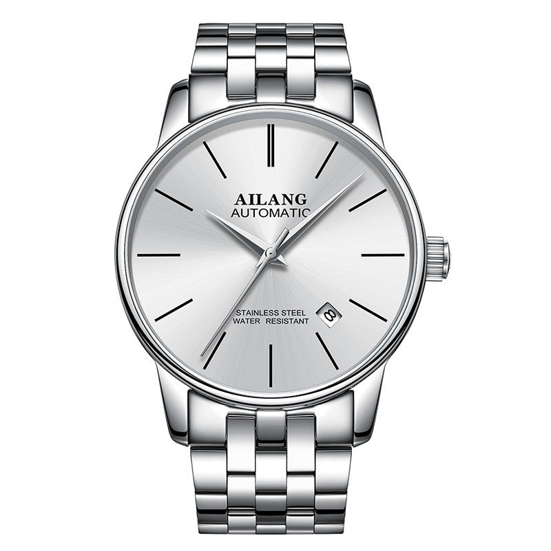 Ailang automatic watch with white dial and all stainless steel bracelet and bezel – refined mechanical timepiece curated by TROKE